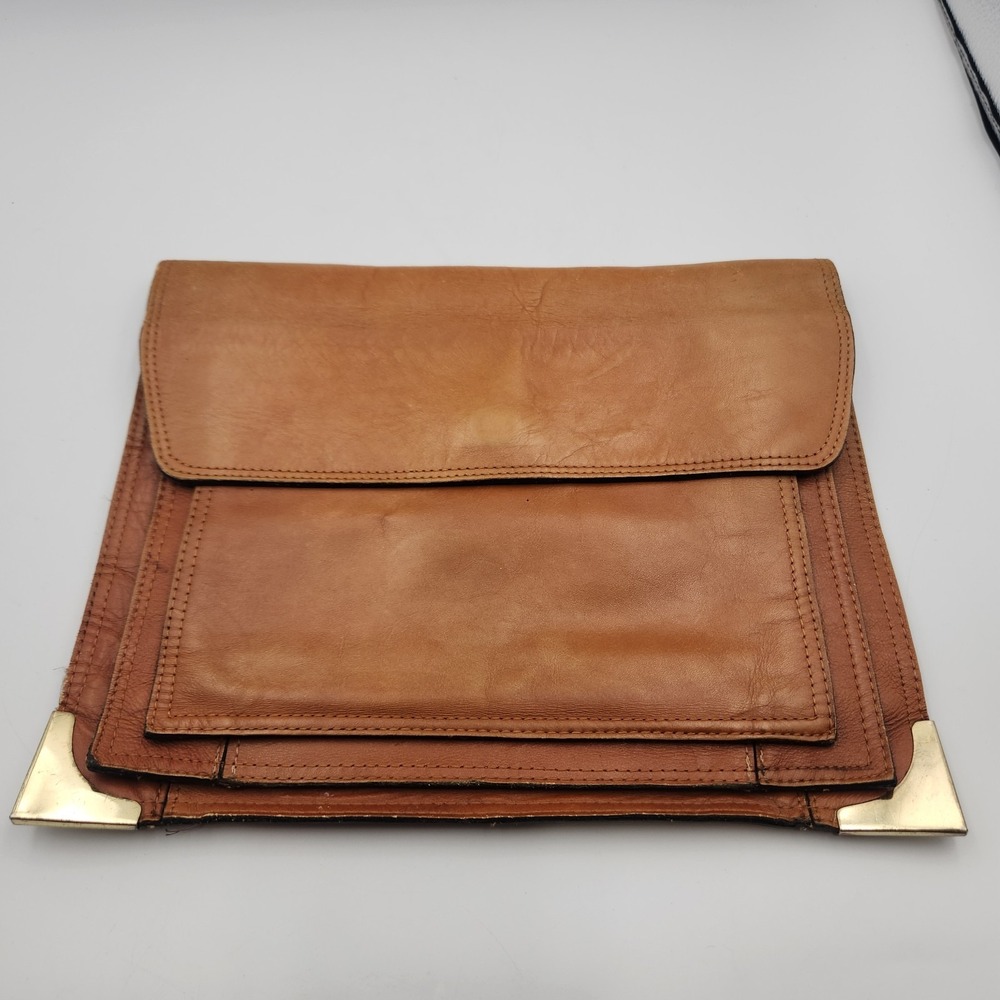 Vintage Tammy Brooke Genuine Leather Clutch Folio Brown‎ 12x9.5 Made in Korea